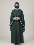 Green Cape-Style Abaya with Pearl Lace Detailing