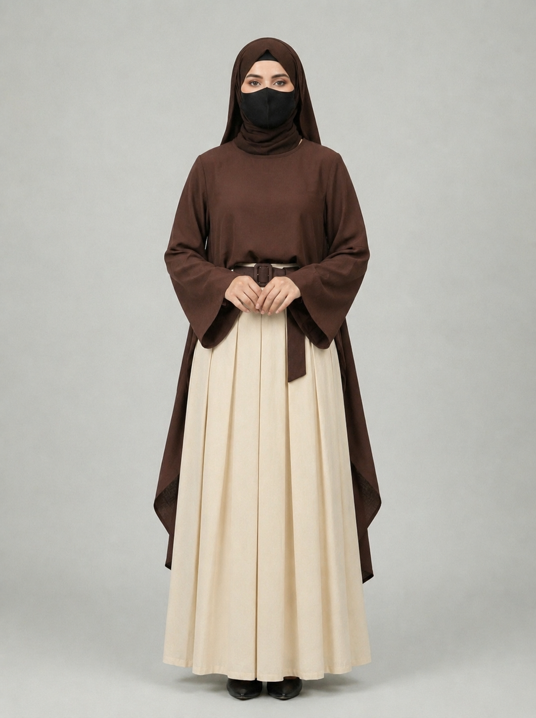 Chocolate Brown & Cream Cotton Skirt Set