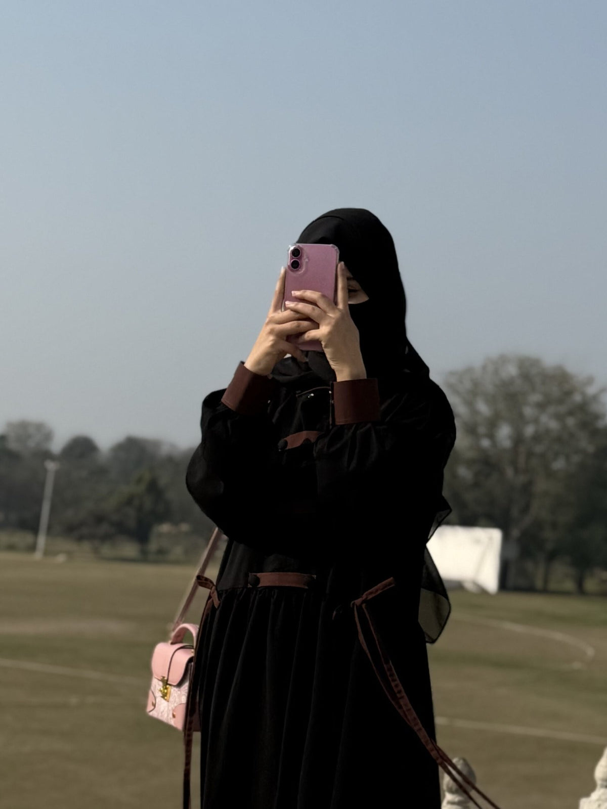 Black & Chocolate Brown Tone Contrast Abaya