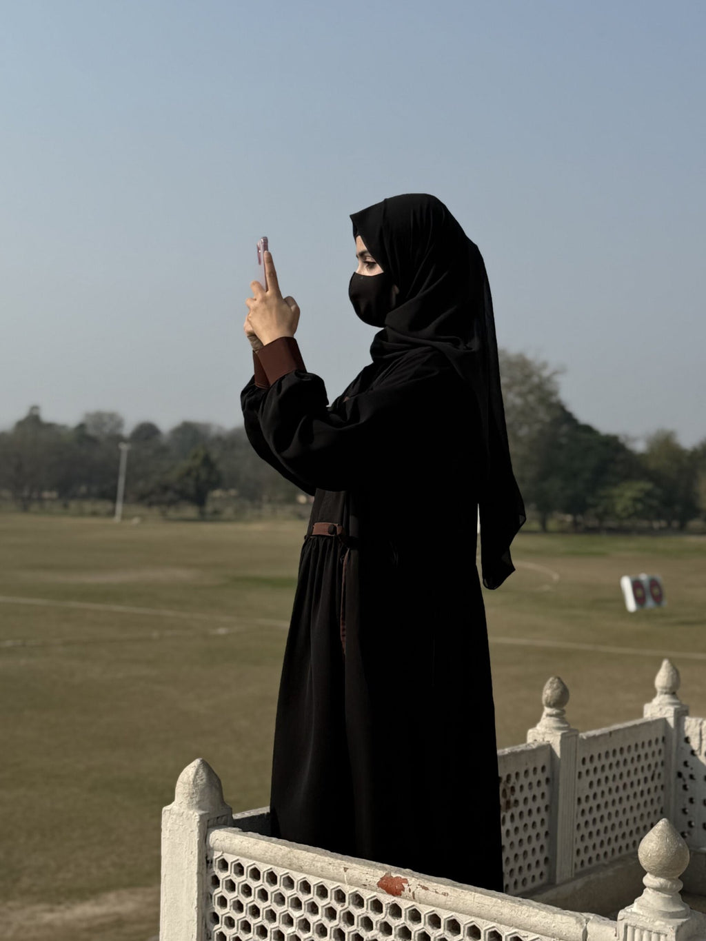 Black & Chocolate Brown Tone Contrast Abaya