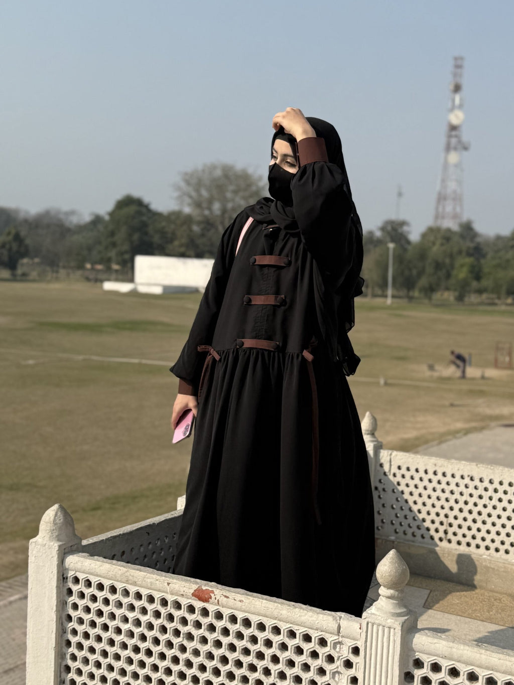 Black & Chocolate Brown Tone Contrast Abaya