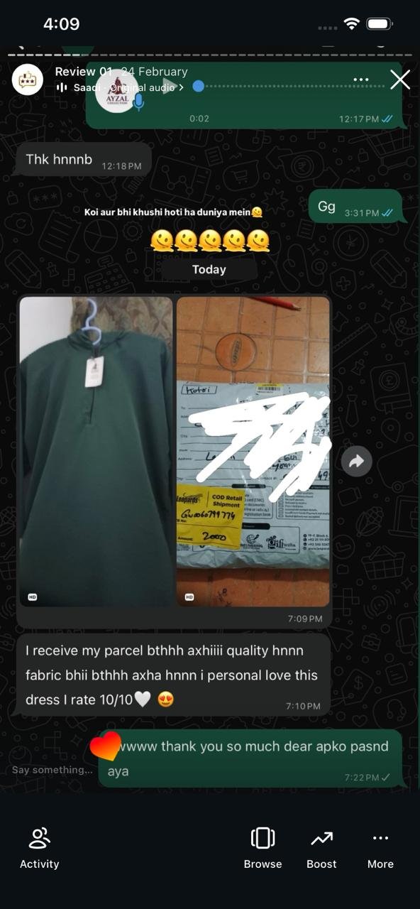 Ayzal Collection customer feedback screenshot