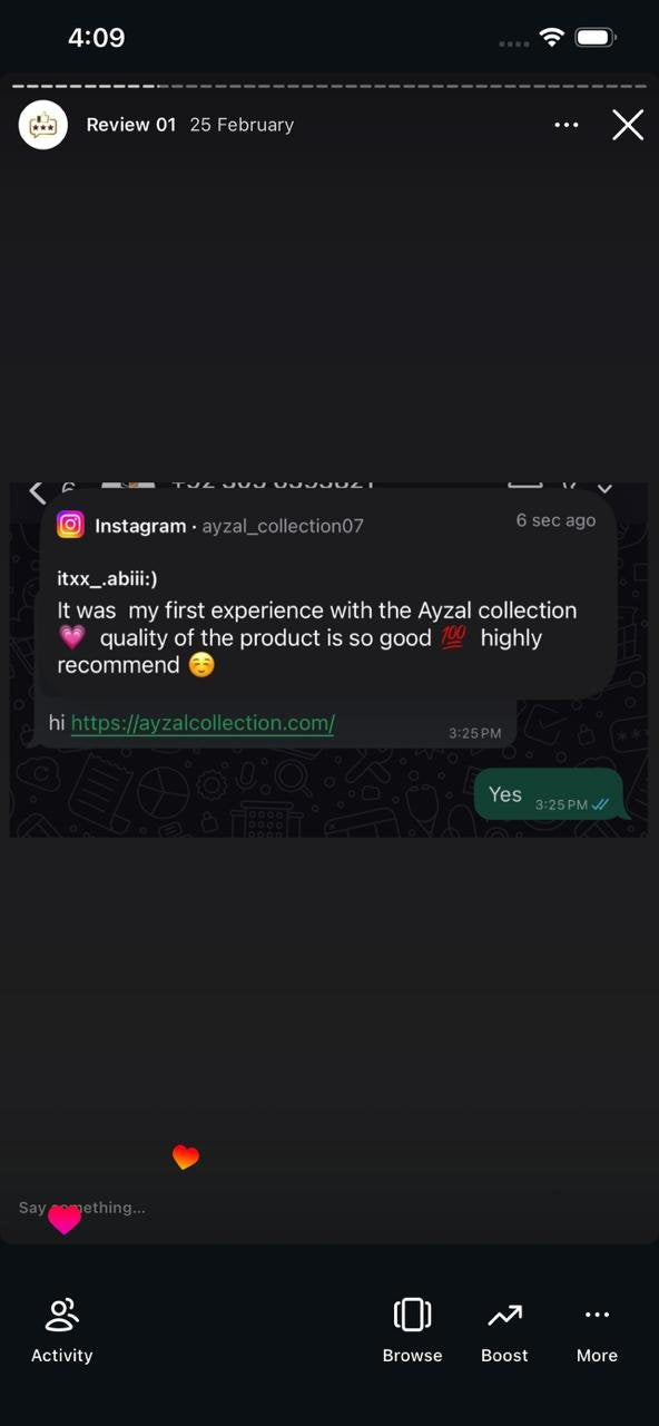 Ayzal Collection customer feedback screenshot