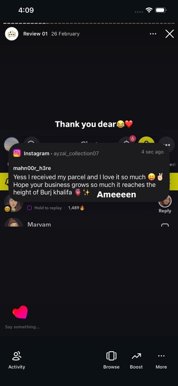 Ayzal Collection customer feedback screenshot