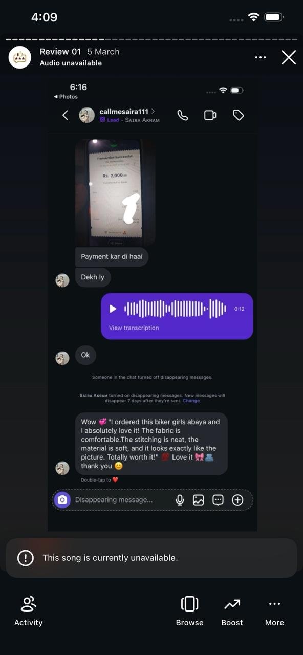 Ayzal Collection customer feedback screenshot