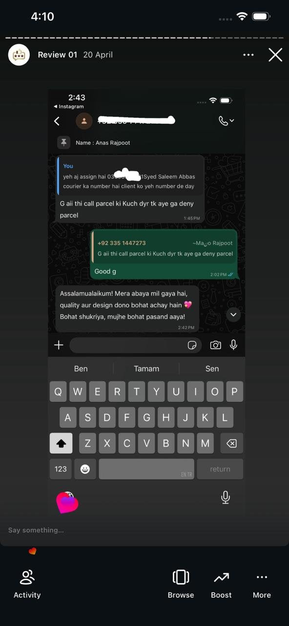 Ayzal Collection customer feedback screenshot