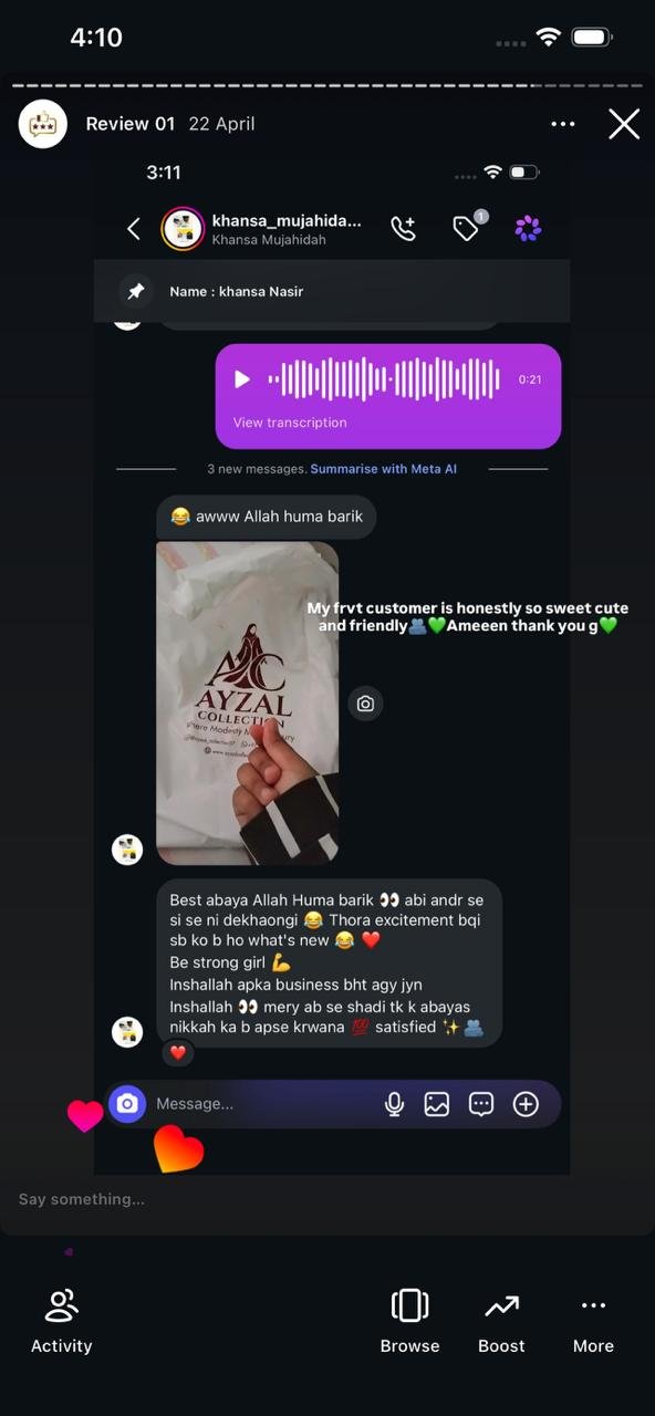 Ayzal Collection customer feedback screenshot