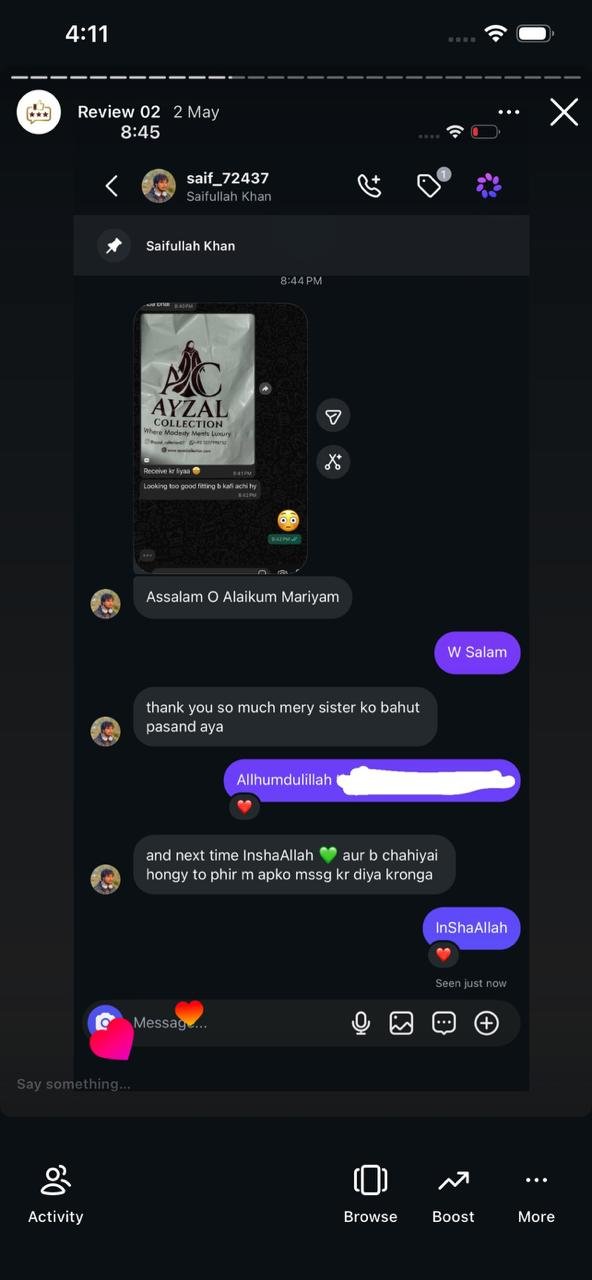 Ayzal Collection customer feedback screenshot