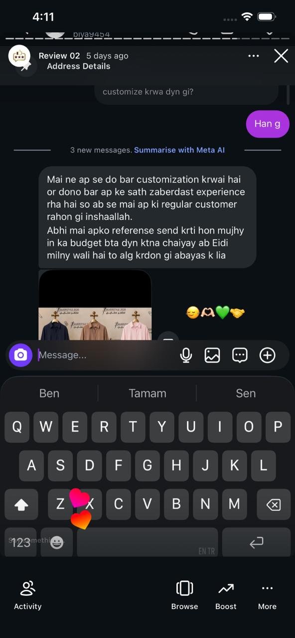 Ayzal Collection customer feedback screenshot