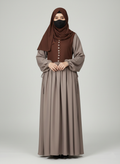 Al-Haya Grey & Brown Contrast Abaya Set
